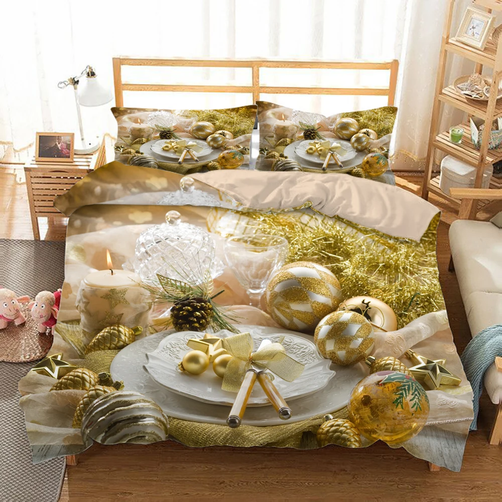 

Золотое Рождественское украшение, обеденный стол с принтом изображений, фабричное изготовление, высокое качество, постельное белье, просты...