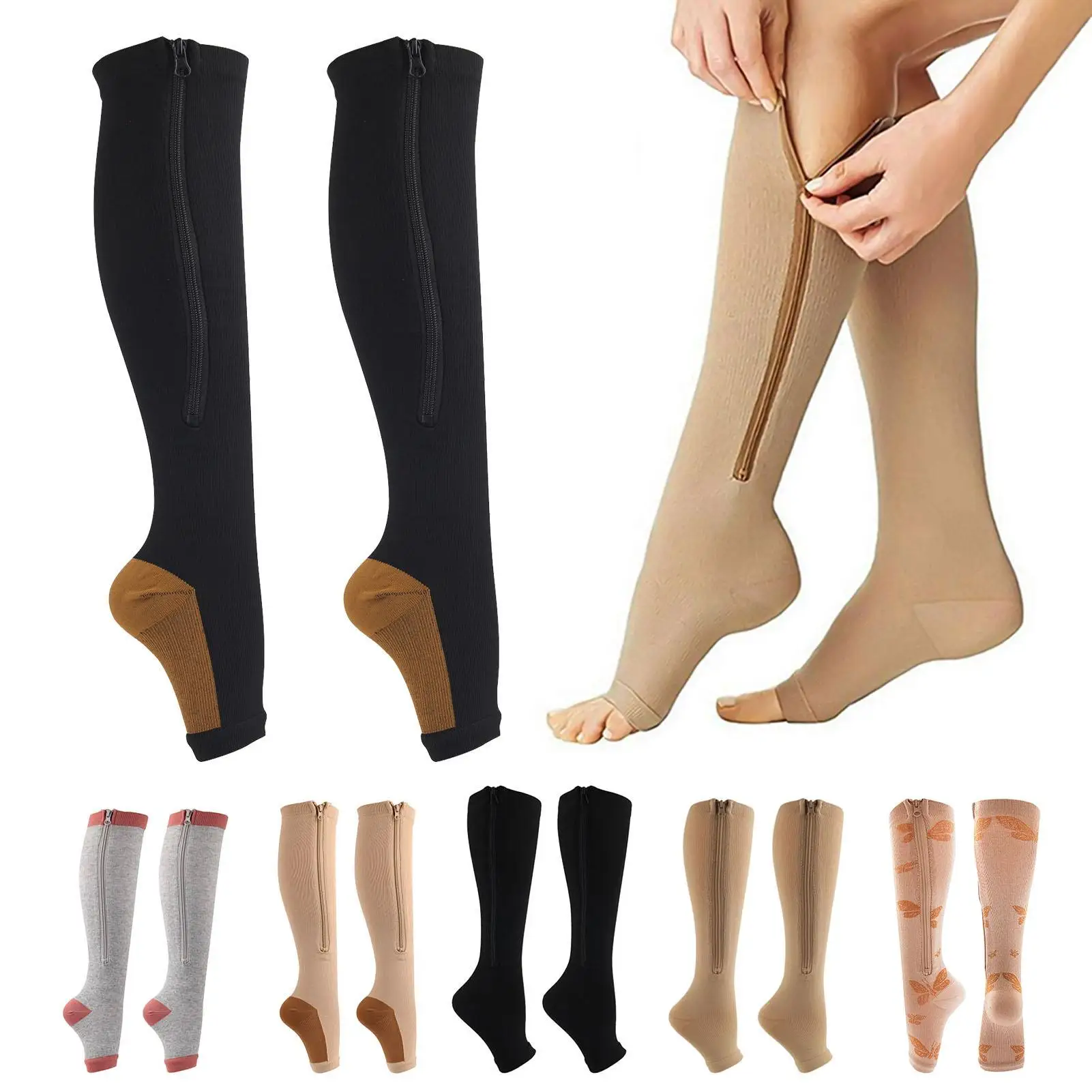 

Elastic Open Toe Knee High Stockings Calf Compression Stockings Varicose Treat Shaping Graduated Pressure Stockings Leg Sleeves