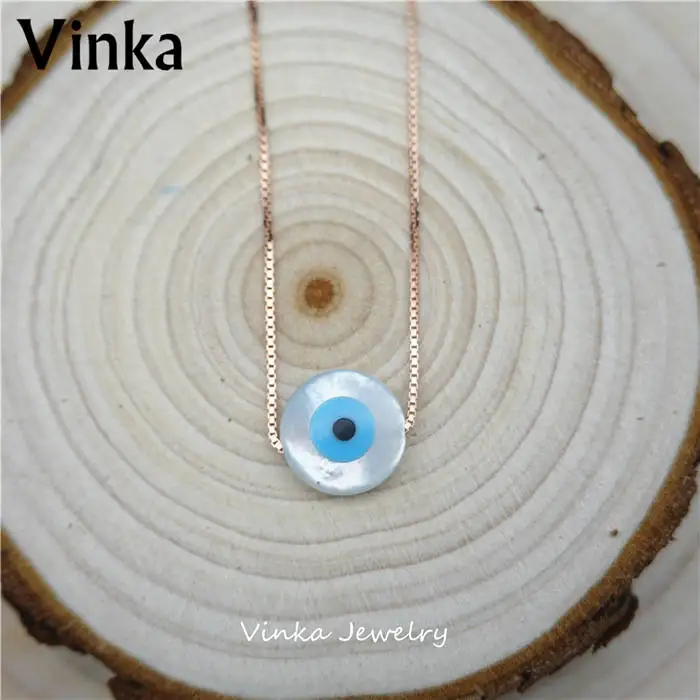 Round rose chain Высокое Качество Маркиза/синий круглый/Хамса/Крест/бабочка синий глаз Швабра оболочки с стерлингового серебра 925 ювелирные изделия кулон ожерелье - Окраска металла: Round rose chain