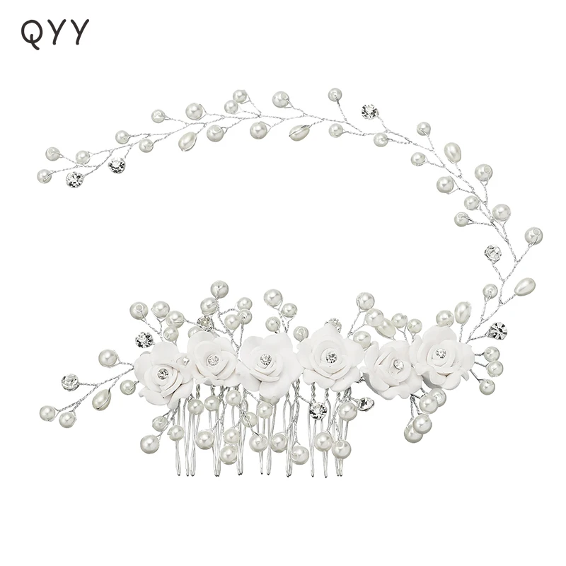 Гребень для волос с белыми цветами свадебные аксессуары невесты ювелирные