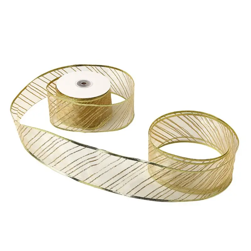 

50 Yards/roll Glitter Sheer Wired Organza Christmas Ribbon for Wedding DIY Craft