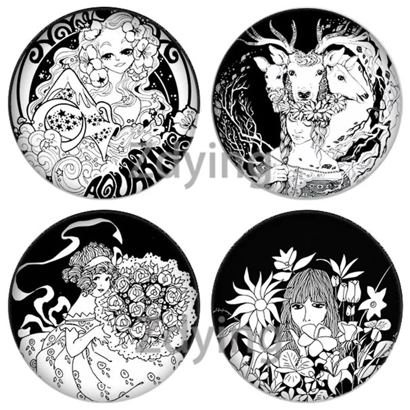 Zdying 10pcs Beautiful Line Art Tattoo Mask Buddha Design Round Glass Cabochon Picture Dome DIY Pendant Charm Jewelry Findings | Украшения