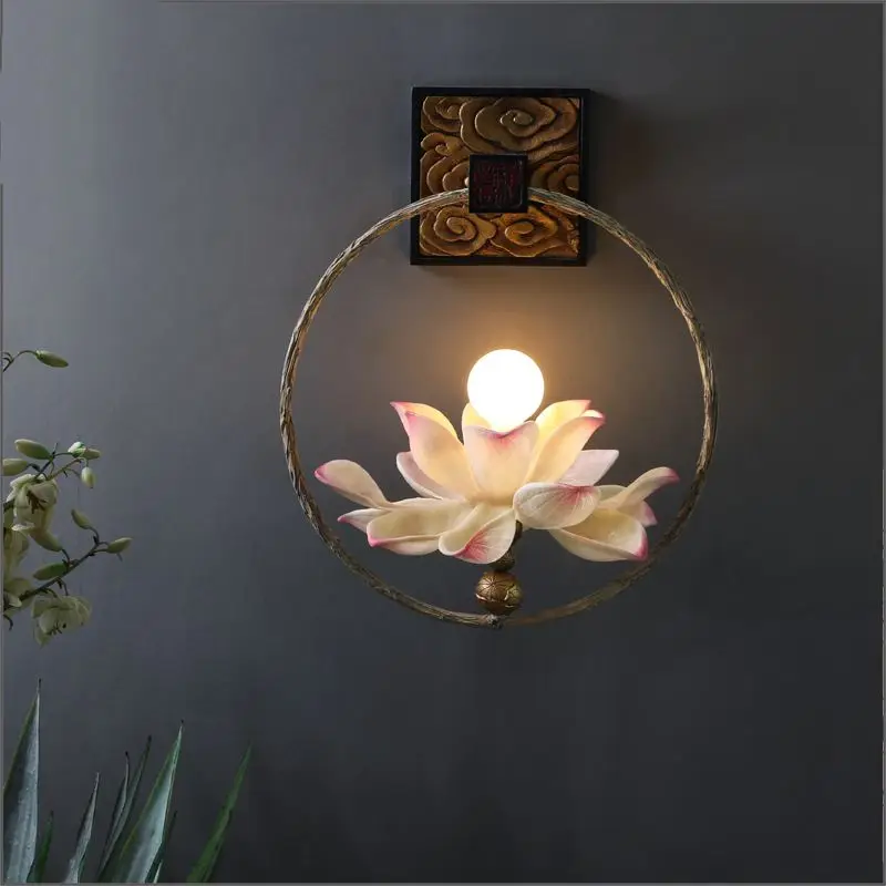 

New Chinese style lotus wall lamp balcony lamp creative sitting room corridor lotus bedroom bedside lamp