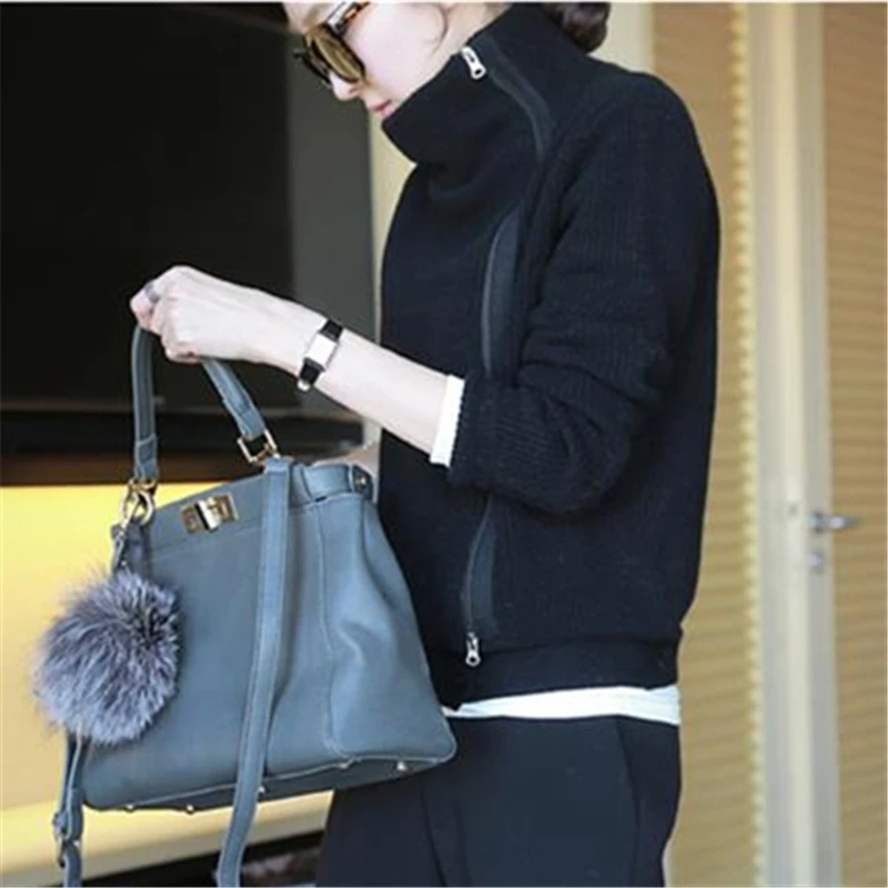 

Double Women Cardigan Thickening Loose Turtleneck Female Sweater Ladies' Solid Cashmere Sweater Knitting Cardigans