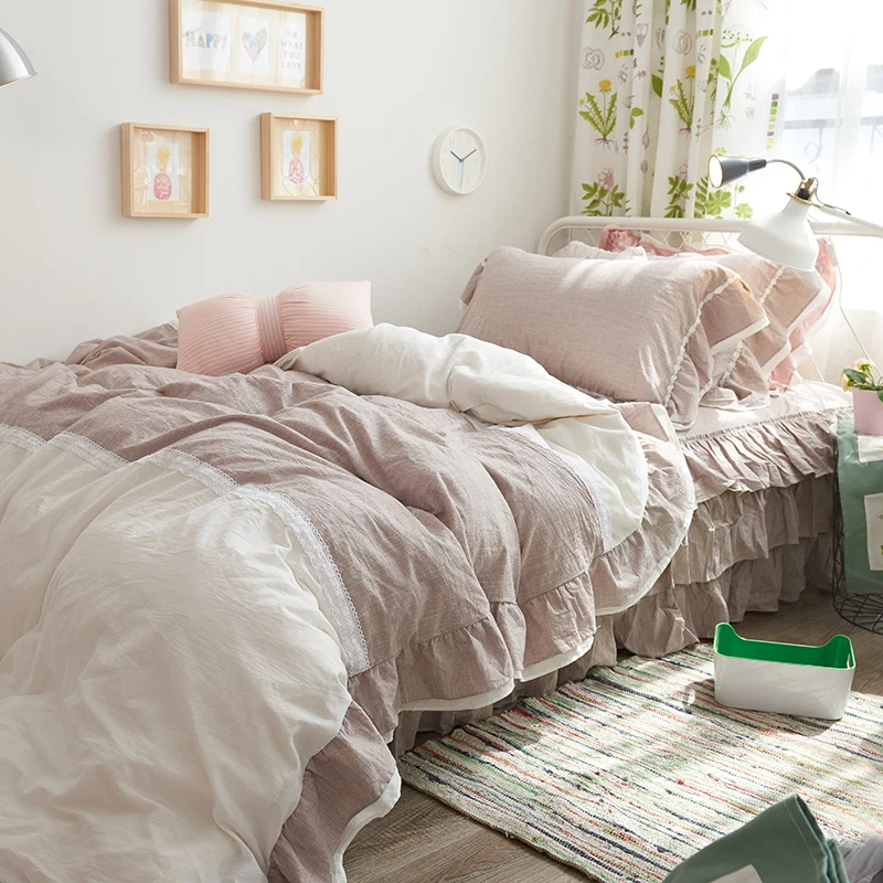 

Хлопковая постельная юбка с оборками GY Fresh, однотонная двойная льняная Минималистичная постельное белье в стиле принцессы, комплект из четы...