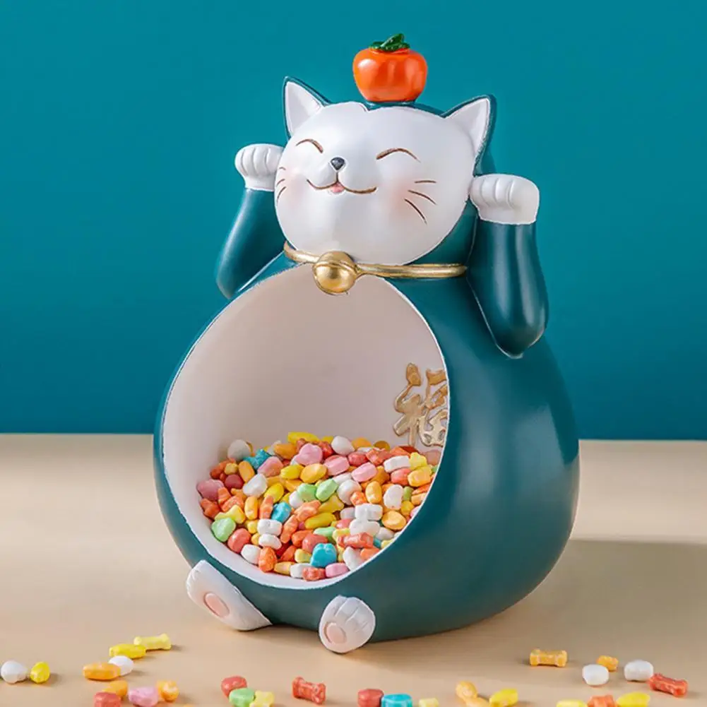 

Lucky Cat Statue Sculpture Table Decoration Miniature Figurine Sundries Storage Box Modern Living Room Desk Home Decor