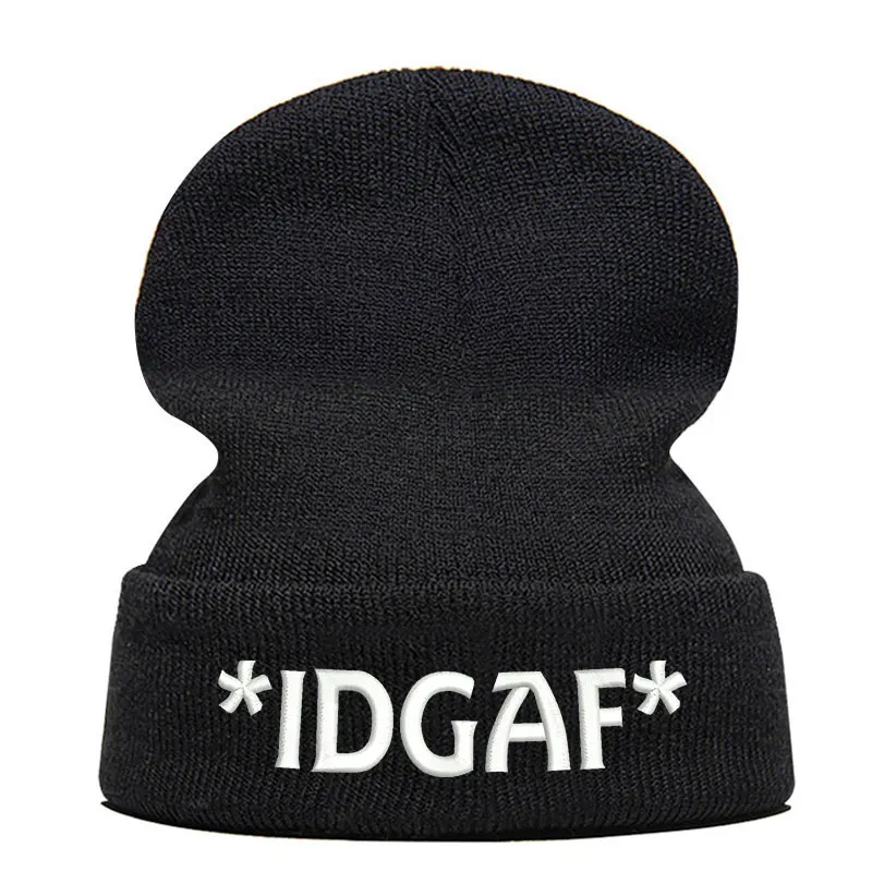 Шапка бини Skullie шапка вязаная носок Осень зима вышивка буквы IDGAF крутой панк для