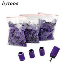 HYTOOS-Bandas de lijado púrpura con mandril de goma, accesorios para brocas de uñas, eliminación de Gel, herramienta de pulido para el cuidado de las uñas, 100 unids/bolsa