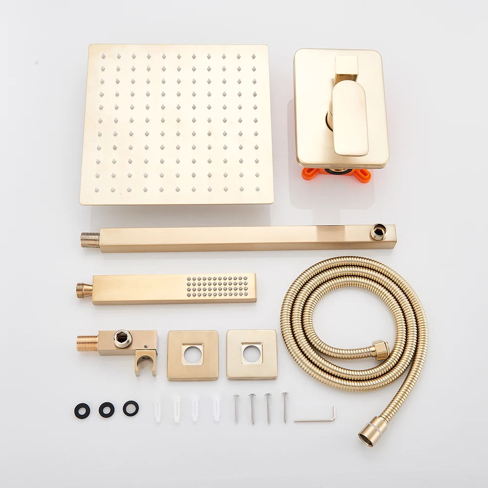 

Brushed Gold Bathroom Shower Set Rainfall Shower Head Single Handle Shower Faucet Wall Mounted Bath Shower Mixer Water Set