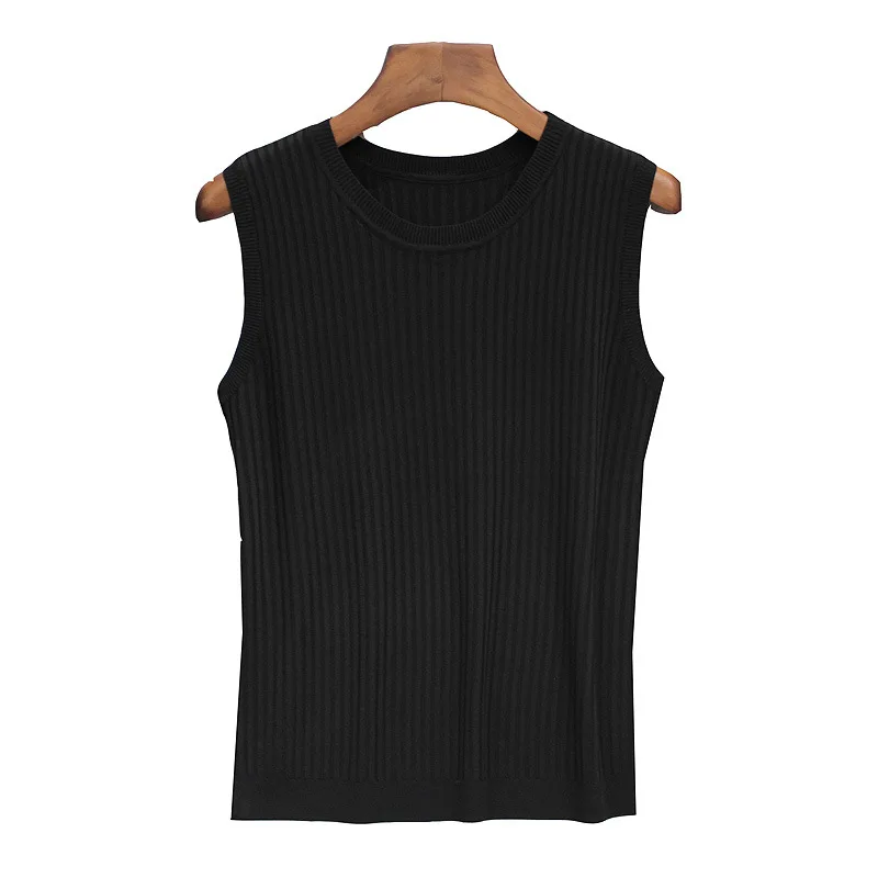 

Knitted Vests Women Tank Top O-neck Fashion Female Sleeveless Casual Thin Tops 2021 Summer Knit Woman Shirt Pull Femme