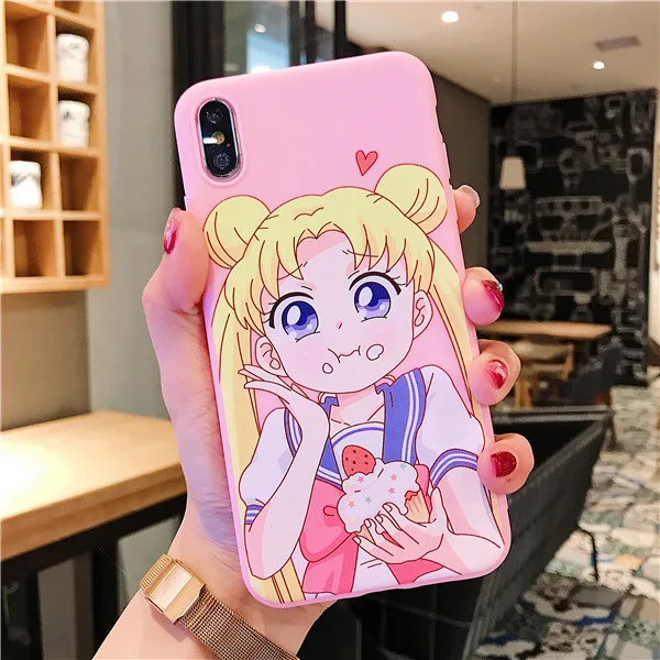 TPU Cute Милый протектор экрана Сейлор Мун чехол для телефона аниме для iPhone 11 Pro Max X XS MAX XR 6 6s 7 8 Plus для задней крышки из закаленного стекла - Color: TPU Cute