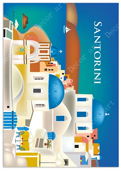 Путешествия в Грецию остров Санторини холст живопись винтажные настенные