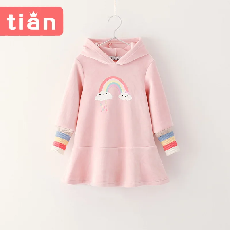

2021 Spring Girls Dress New Printed Rainbow Cute Long Sleeve Children Shirt 3 to 8 Years Old Girls Free Shipping