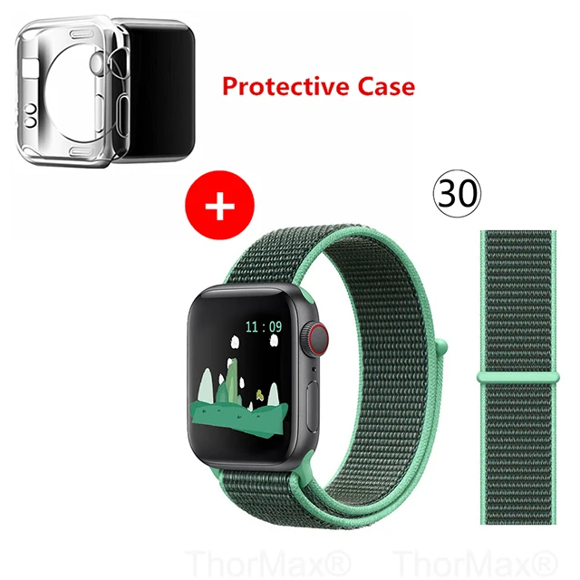 Нейлоновый спортивный бесшовный ремешок для наручных часов iwatch, 4 цвета, в полоску, легкий мягкий сплетенный ремешок для наручных часов Apple Watch 4 серии 3/2/1 38 мм 42 мм 40 мм 44 мм - Цвет ремешка: 30-Spearmint