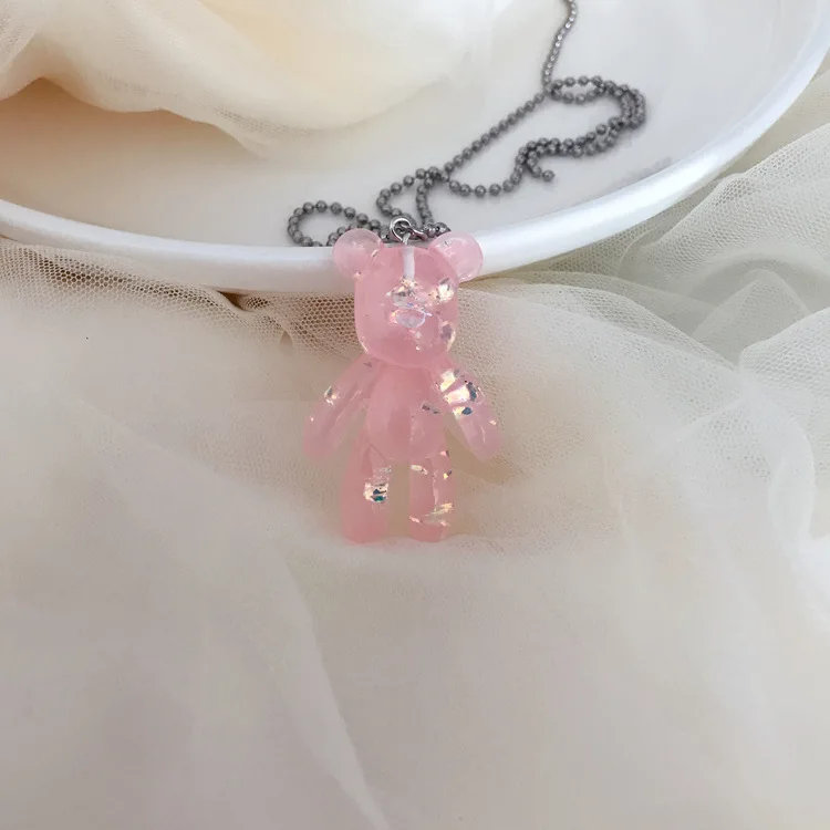 pink 2 Ожерелье с милым медведем из прозрачной смолы, мультяшное животное, забавное ожерелье для девочек, детские ювелирные изделия - Окраска металла: pink 2