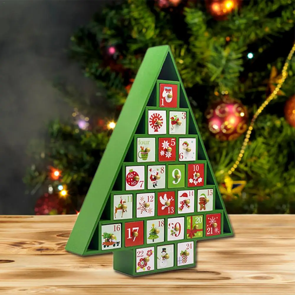 Деревянный Рождественский календарь обратного отсчета окрашенная елка