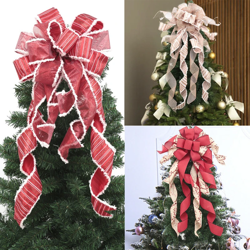 Decoraciones para &aacute;rbol de Navidad, lazos de cinta de lentejuelas de celos&iacute;a grande, adornos superiores colgantes de Navidad, fiesta de a&ntilde;o nuevo, decoraci&oacute;n de regalo de boda-0