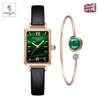 1 set watch with bracelet green malachite rectangle dial japan quartz ladies genuine leather waterproof square watches women