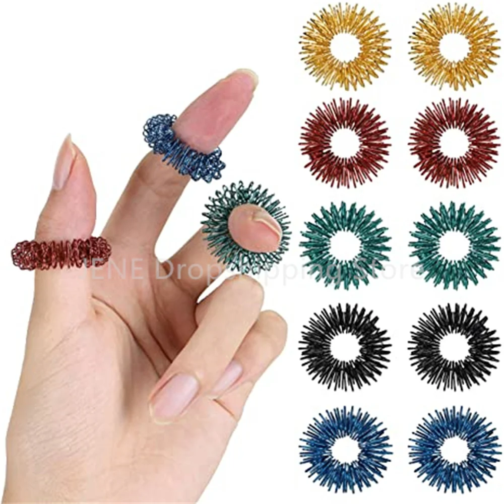 

10 Pack Sensory Spiky Finger Spikey Stress Relief Rings Fidget Toy Silent Stress Reducer Ring Massager for ADHD Autism