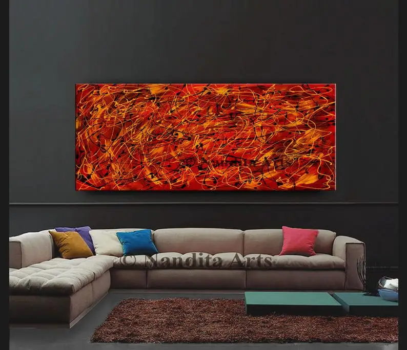 

Красная Абстрактная живопись Джексона Поллока, оригинальная большая живопись, современное настенное искусство, подарок для нее от Nandita oil