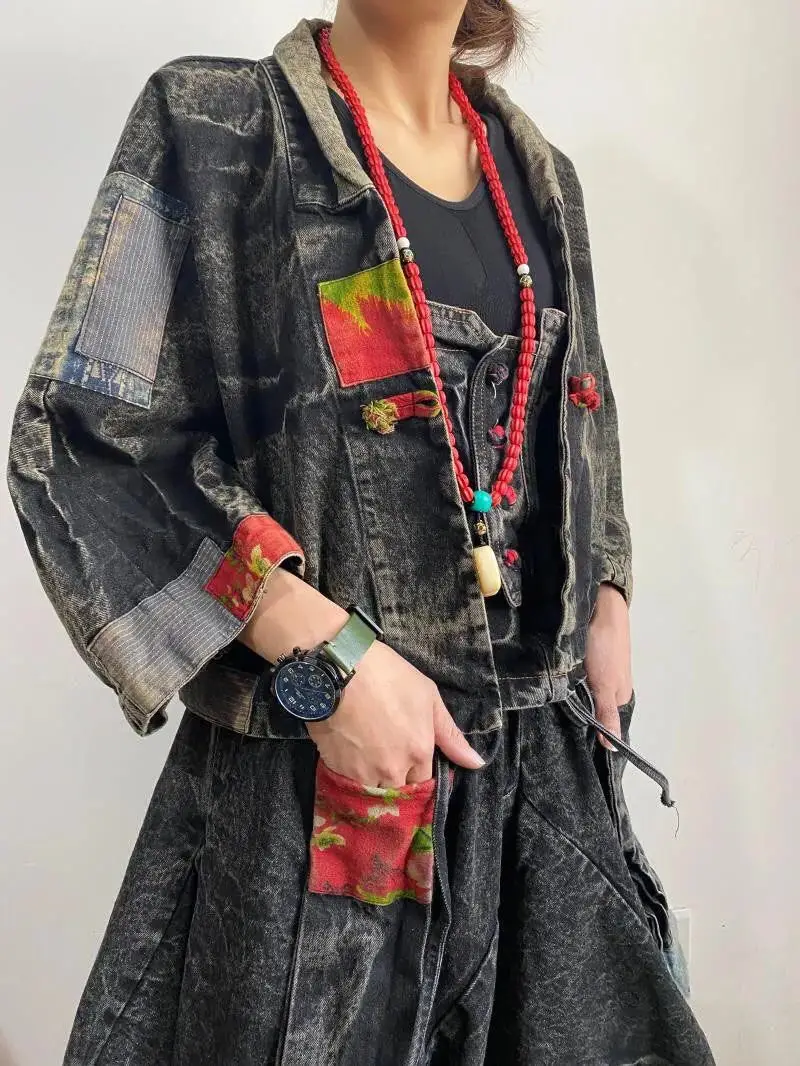 

Denim Jacket Women's Legged Knickerbockers Large Size Loose And Thin Suit 2021 New Spring Fashion Personalized Buckle Vfemage