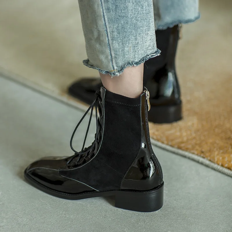 Женские ботинки-мартинсы Mordoan из натуральной воловьей лакированной кожи на