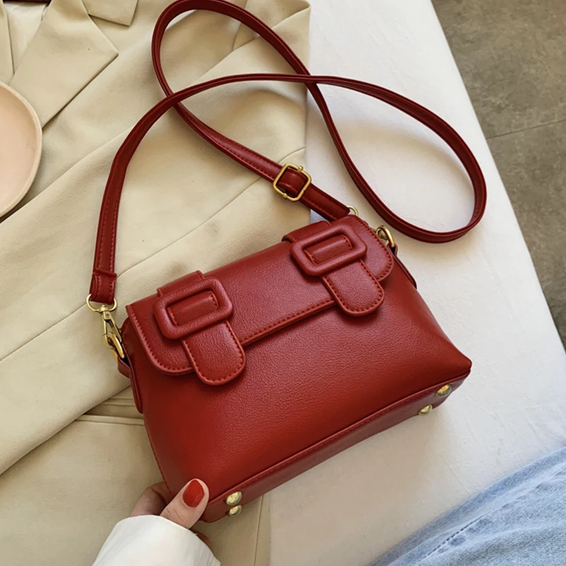 Однотонные маленькие сумки через плечо из искусственной кожи для женщин Осень