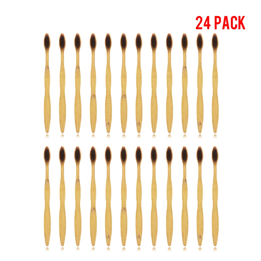 24 упаковки коричневая бамбуковая зубная щетка ручная для взрослых с мягкой