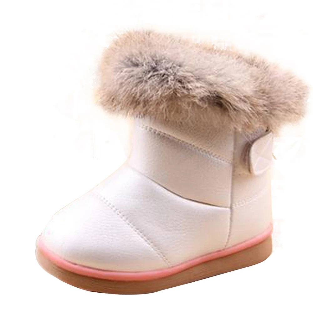 

PU Lether Baby Girls Warm Snow Boots Children Plush Fur Booties Warm Winter Shoes Soft Rubber Slip-on Martin Boots SHOEMBETXDX