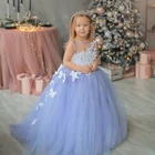 Светильник-голубое Тюлевое платье с цветочным принтом для девочек, Бабочка, для младенцев, пышная бабочка, детская принцесса, вечерние дня рождения