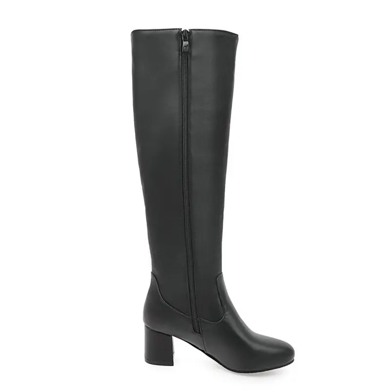 Женские сапоги до колена на молнии из мягкой искусственной кожи толстом высоком