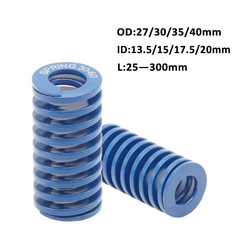 

Blue Light Load Mould Die Springs Spiral Stamping Spring Compression Mould Spring OD 27-40mm ID 13.5-20mm Length 25-300mm