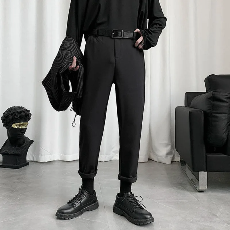 Летние черные повседневные брюки мужские узкие модные деловые прямые уличная