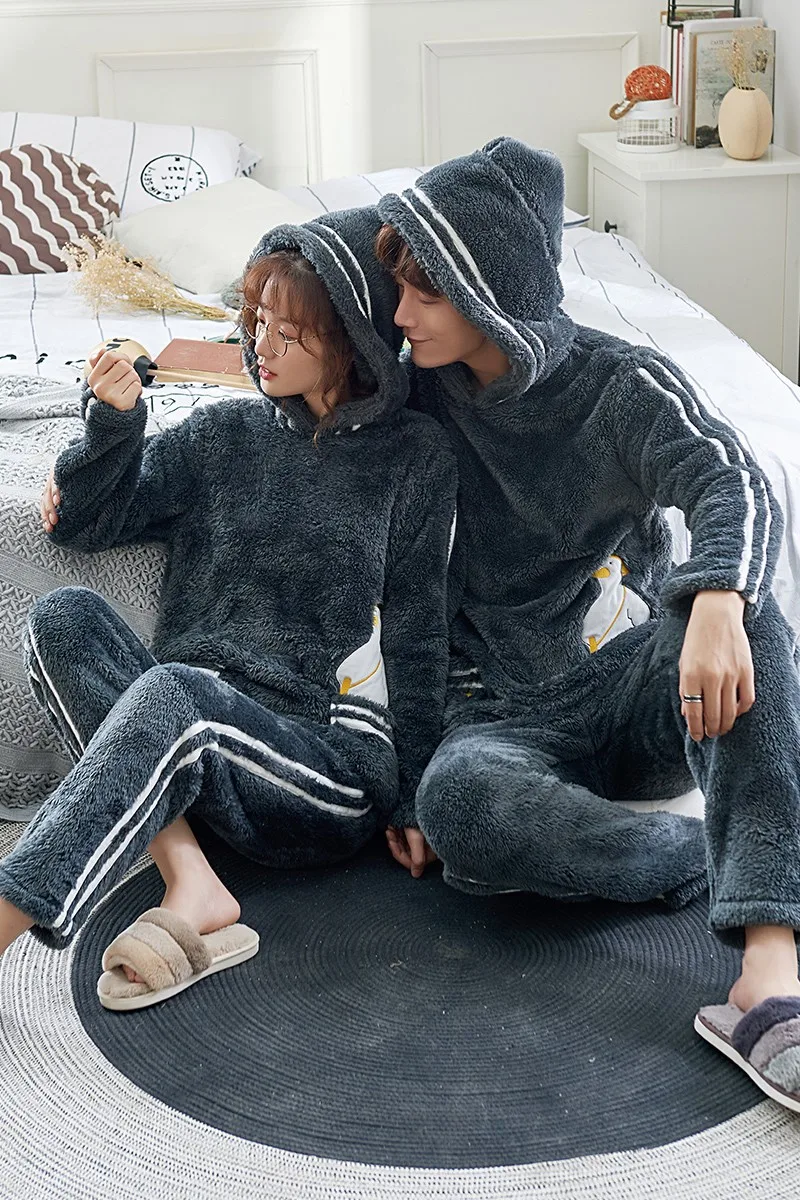 JRMISSLI Пижама с капюшоном наборы для женщин мультфильм пижамы Пары Loungewear Lover Pyjama Мужская одежда для сна