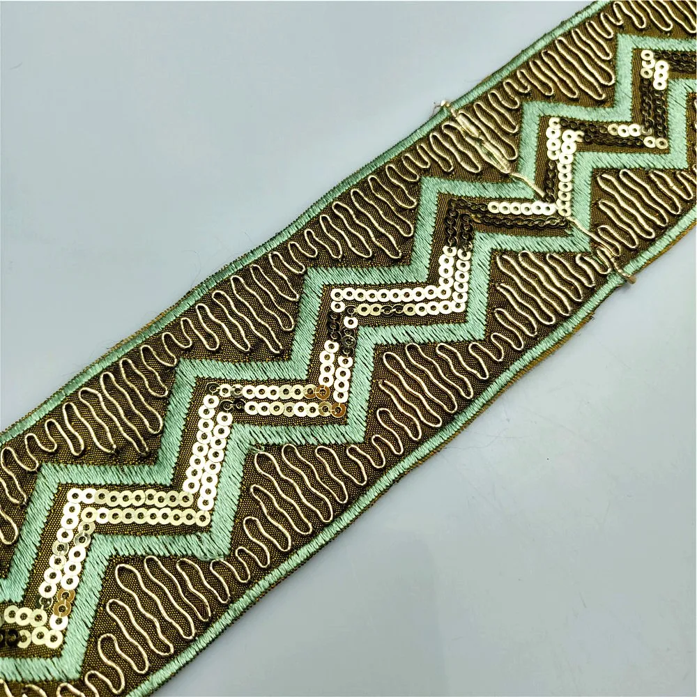 Золотые блестки с вышивкой шириной 5 см травяная зеленая нить отличительное