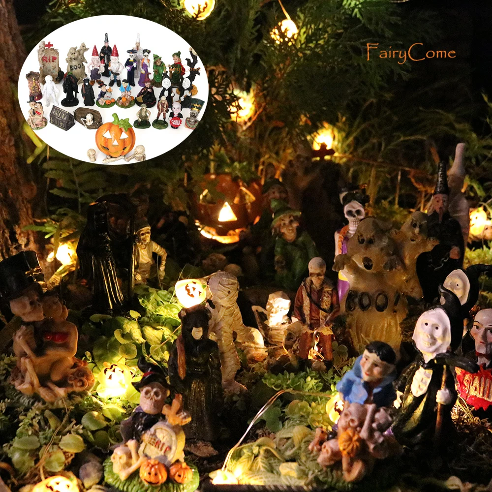 Миниатюрная фигурка Хэллоуина скелет ведьма гном призрак тыква из смолы