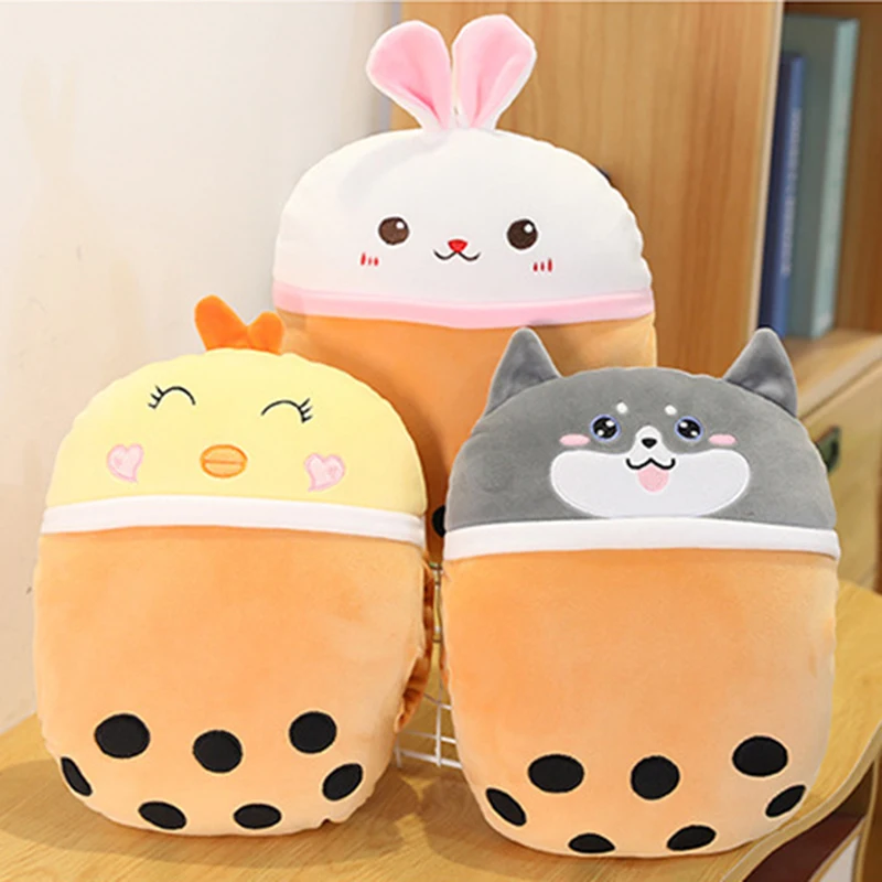 

Boba Plush Doll Soft Animal Bubble Tea Cylindrical Pillow Warming Hand Muffs Hugging Toy for Home Office 30*20CM DRSA889