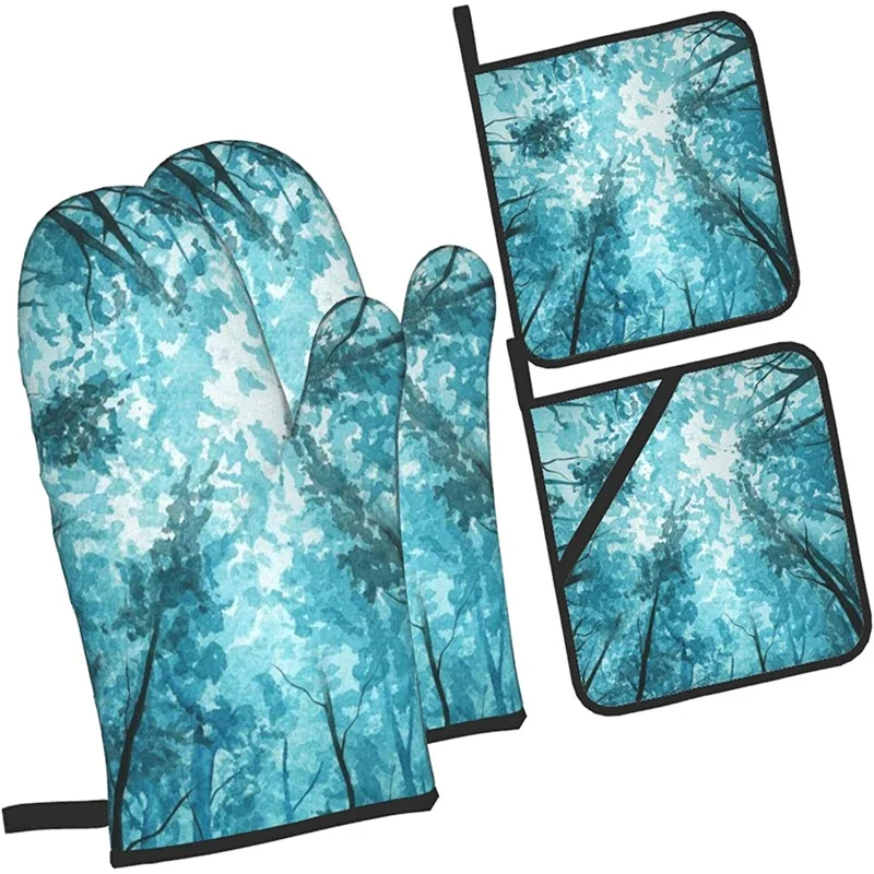 

Oven glove and pot holder set heat-resistant 4-piece set, kitchen utensils non-slip insulating gloves for baking and cooking