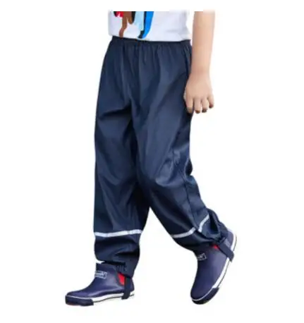 Blue Pants Осенние водонепроницаемые штаны для детей от 2 до 8 лет уличные непромокаемые штаны из искусственной кожи с ремешком для мальчиков и девочек водонепроницаемые штаны г. Весенние комбинезоны для мальчиков - Цвет: Blue Pants