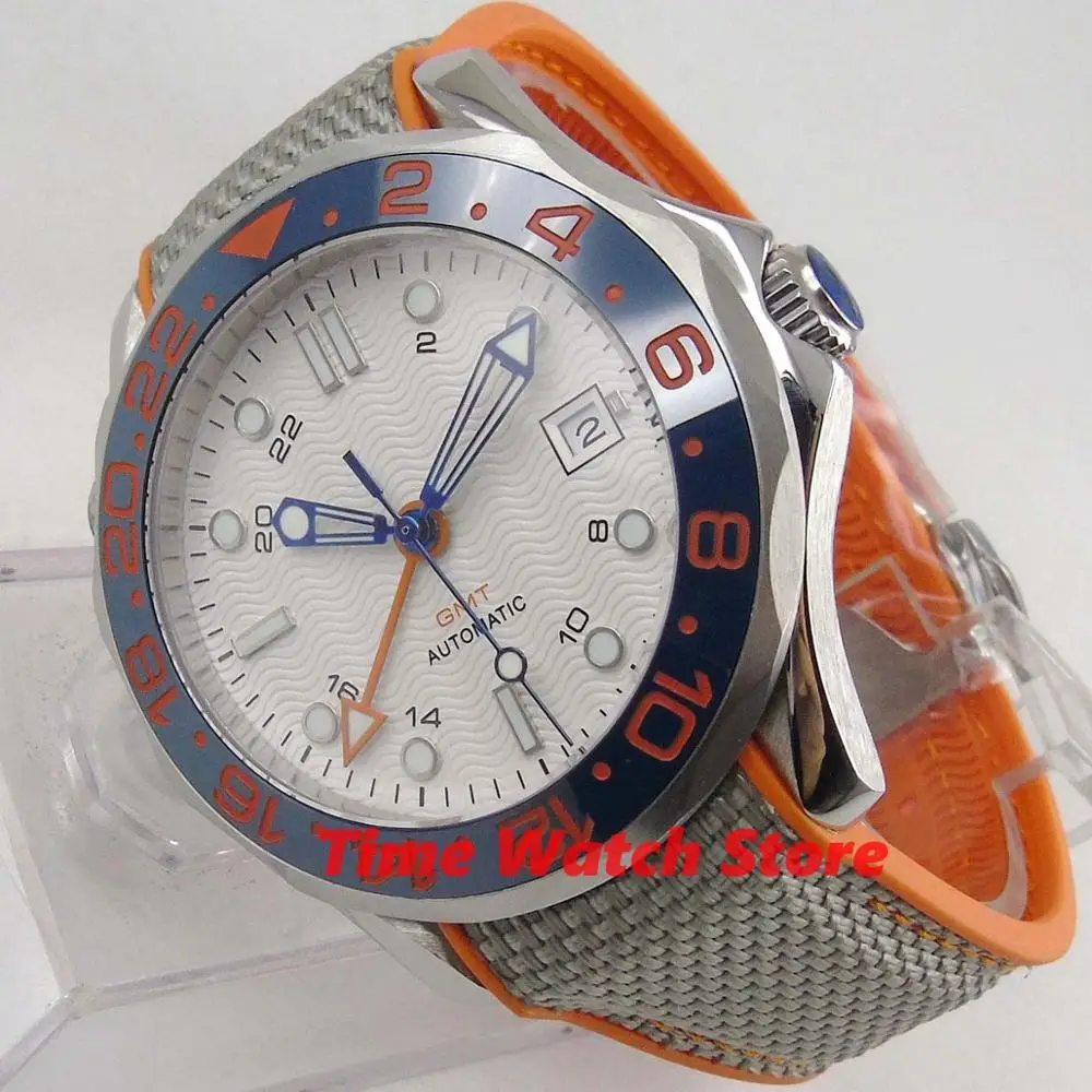 Bliger 41 мм GMT 3804 автоматические часы мужские водонепроницаемые белый циферблат