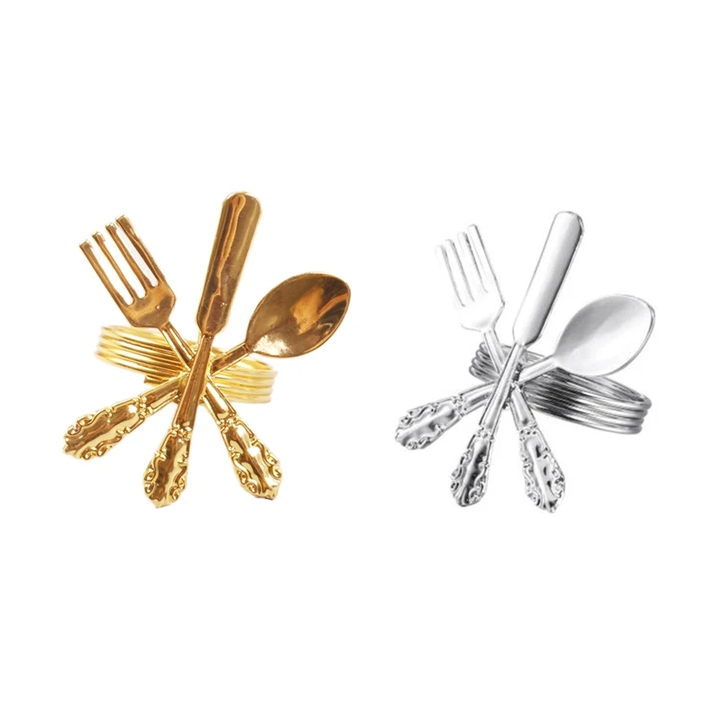 6 Pack Creative Napkin Buckle Fork Knife Spoon Silver Rings Tableware Holder for Wedding Party Table Decoration | Дом и сад