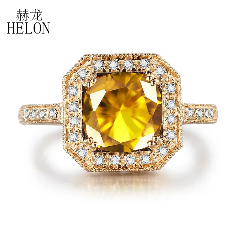 

Женское Винтажное кольцо HELON, однотонное обручальное кольцо из 14-каратного желтого золота с натуральным цитрином и бриллиантами, 8 мм, 3 кара...