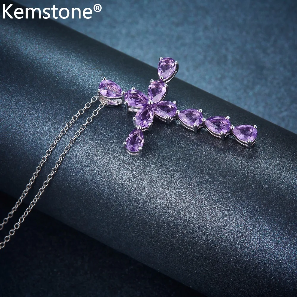 Медное колье-подвеска Kemstone с фиолетовым крестом из циркония подарок для женщин |