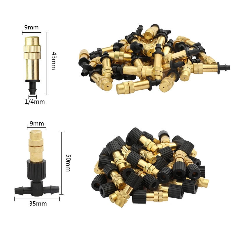 

10-300PCS 2 Types of Micro Drip Irrigation Misting Brass Nozzle Garden Spray Cooling Parts Copper Sprinkler with Connector