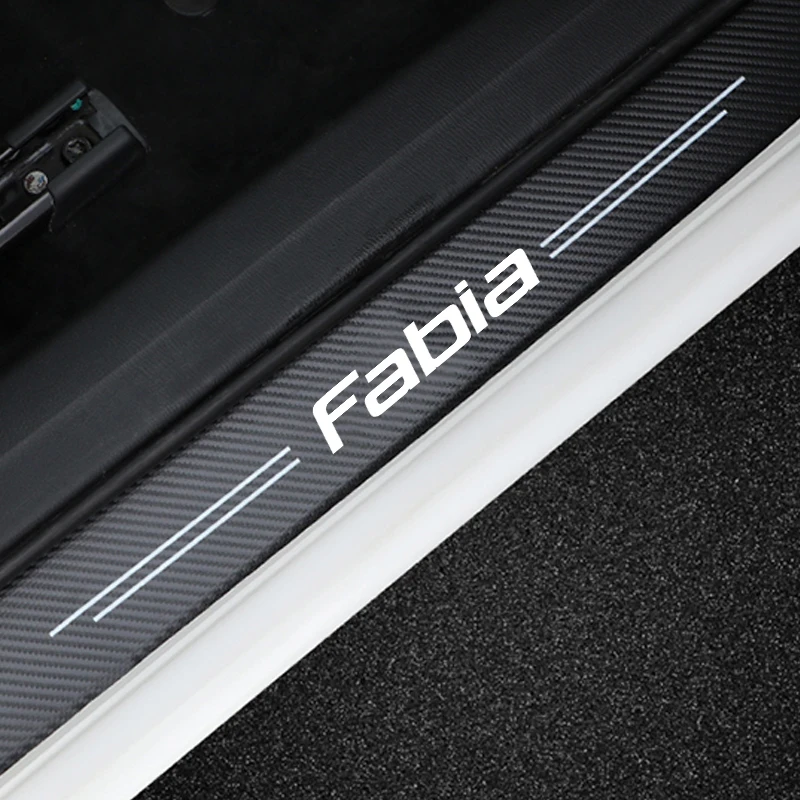

4PCS Car Door Sill Scuff Plate Decor Carbon Fiber Stickers For Skoda Fabia 6Y 5J NJ 2021 2020 2019 2018 2017 2016 2015 2014-2000