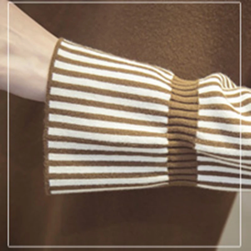 

Autumn Fashion Faux Two Pieces Sweaters Women Flare Sleeve Knitted Long Sweater Tops Ladies Patchwork Pullovers Sweaters FP1353