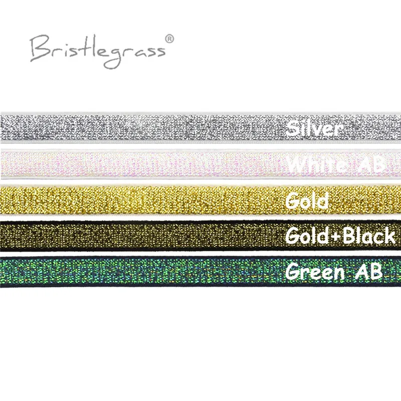 

BRISTLEGRASS Combo 5 Yard 3/8" 10mm Metallic Glitter Non-foldover Elastics Spandex Bands Headband Bra Strap Lingerie Sewing Trim