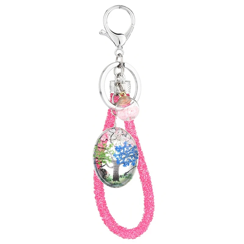 

Creative Fresh Dried Butterfly Flower Keychain Women Oval Crystal Glass Key Chain Key Ring Crystal Lanyard Jewelry Accessories