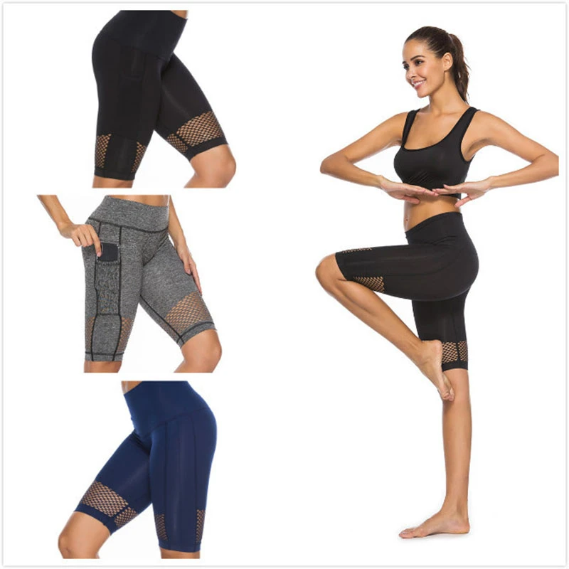 Бесшовные дышащие шорты Для Йоги Женские однотонные сетчатые спортивные