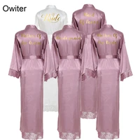 owiter 2019 new silk satin lace robes white bridesmaid bride wedding long robe bathrobe plus size maid of honor gown pajamas